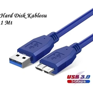 USB 3.0 HDD Harddisk Taşınabilir Hard Disk Kablosu / Mavi 1 Metre / Micro Usb-B / Hızlı Veri Aktarımı