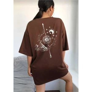 Pusula Sırt Baskılı Oversize Basic O Yaka Unisex T-Shirt