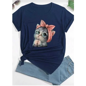 Sevimli Kedi Baskılı Oversize Basic O Yaka Unisex T-Shirt