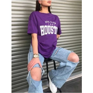 Malkoçbey Houston Baskılı Oversize Unisex Basic T-Şihirt