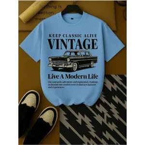 Malkocbey Vintage Araba Baskılı Oversize Basic O Yaka T-Shirt