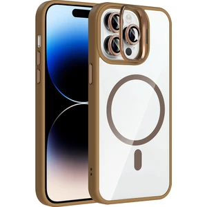 iPhone 14 Pro Max Kılıf Standlı ve Kamera Lens Hediyeli M-Safe Şarj Özellikli Sah Etro Kapak - Dese