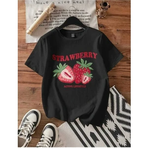 Malkoçbey Çilek Baskılı Oversize Unisex Basic T-Shirt