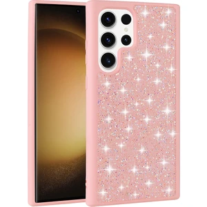 Galaxy S22 Ultra Kılıf Parlak Taşlı Tasarım Sah Pırlanta Kapak - Pembe