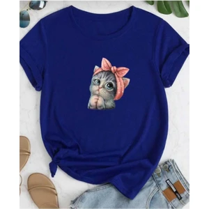 Sevimli Kedi Baskılı Oversize Basic O Yaka Unisex T-Shirt