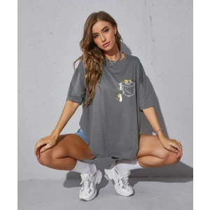 Malkoçbey Cep Detay Baskılı Oversize Unisex Basic T-Shirt