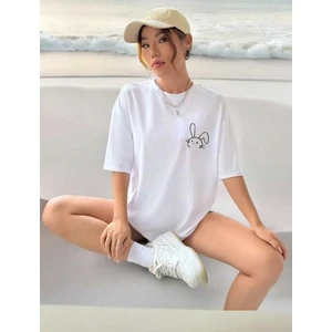Malkoçbey  Küçük Tavşan  Detaylı Basic Oversize Unisex  T-Shirt