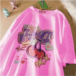 Malkoçbey Vişne Baskılı Oversize Unisex Basic T-Shirt