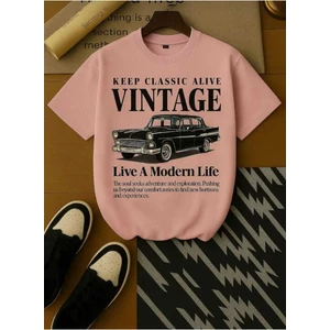 Malkocbey Vintage Araba Baskılı Oversize Basic O Yaka T-Shirt