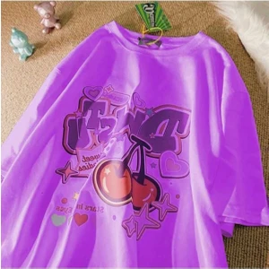 Malkoçbey Vişne Baskılı Oversize Unisex Basic T-Shirt