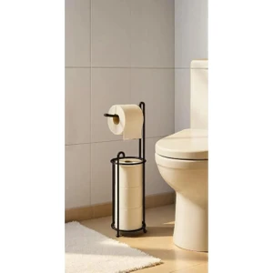 Ayaklı Siyah Tuvalet Kağıtlığı Peçetelik Tutacağı, Wc Kağıtlık Askısı Standı, 3 Yedekli Askılığı