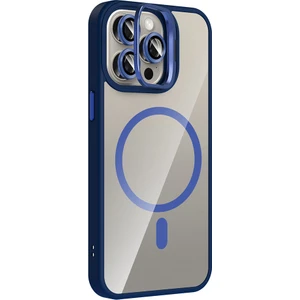 iPhone 15 Pro Max Uyumlu Kılıf Standlı M-Safe Özellikli Etro Kapak + Lens Koruma Lacivert