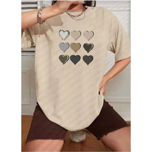 Malkoçbey Kalp Baskılı Oversize Unisex Basic T-Shirt