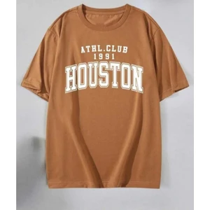 Malkoçbey Houston Baskılı Oversize Unisex Basic T-Şihirt