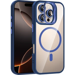 iPhone 16 Pro Max Kılıf Standlı ve Kamera Lens Hediyeli M-Safe Şarj Özellikli Sah Etro Kapak - Laci