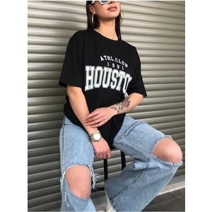 Malkoçbey Houston Baskılı Oversize Unisex Basic T-Şihirt