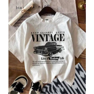 Malkocbey Vintage Araba Baskılı Oversize Basic O Yaka T-Shirt