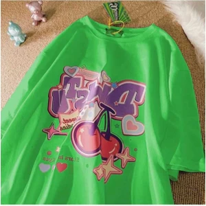 Malkoçbey Vişne Baskılı Oversize Unisex Basic T-Shirt