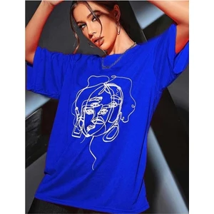 Malkoçbey Kadın Yüz  Figür Detaylı Basic Oversize Unisex  T-Shirt