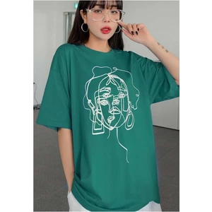 Malkoçbey Kadın Yüz  Figür Detaylı Basic Oversize Unisex  T-Shirt