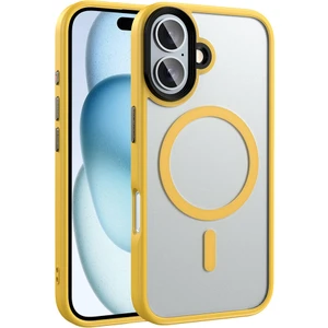 Apple iPhone 16 Plus Kılıf Mat Arka Yüzey Wireless Şarj Özellikli Kflg Flet Magsafe Kapak-Sarı