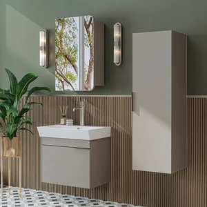 Likya Mdflam Kapaklı Lavabolu 60 cm Banyo Alt Dolabı + Banyo Üst Dolabı + Banyo Boy Dolabı