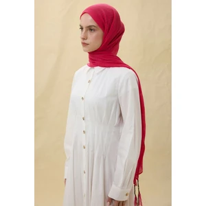 Brıce Mercan Pembe Uzun Saçak Püsküllü Pamuklu Şal