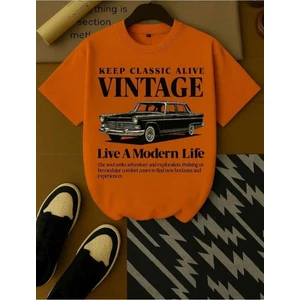 Malkocbey Vintage Araba Baskılı Oversize Basic O Yaka T-Shirt