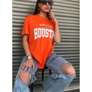 Malkoçbey Houston Baskılı Oversize Unisex Basic T-Şihirt