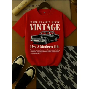 Malkocbey Vintage Araba Baskılı Oversize Basic O Yaka T-Shirt