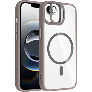 iPhone 16E Kılıf Standlı ve Kamera Lens Hediyeli M-Safe Şarj Özellikli Sah Etro Kapak - Gri