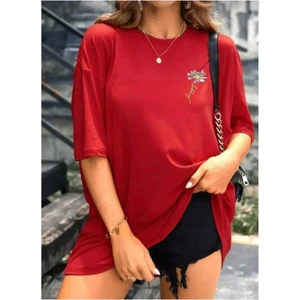 Malkoçbey Papatya Baskılı Oversize Unisex Basic T-Shirt