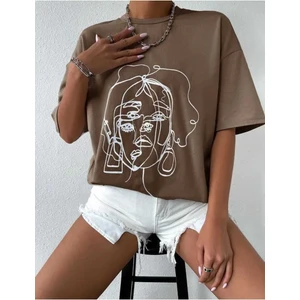 Malkoçbey Kadın Yüz  Figür Detaylı Basic Oversize Unisex  T-Shirt