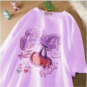 Malkoçbey Vişne Baskılı Oversize Unisex Basic T-Shirt