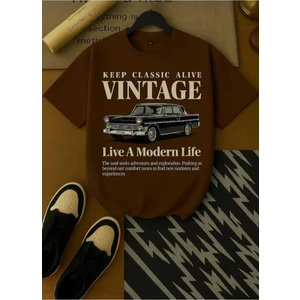 Malkocbey Vintage Araba Baskılı Oversize Basic O Yaka T-Shirt