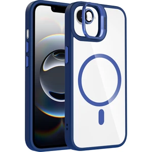 iPhone 16E Kılıf Standlı ve Kamera Lens Hediyeli M-Safe Şarj Özellikli Sah Etro Kapak - Lacivert