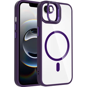 iPhone 16E Kılıf Standlı ve Kamera Lens Hediyeli M-Safe Şarj Özellikli Sah Etro Kapak - Derin Mor