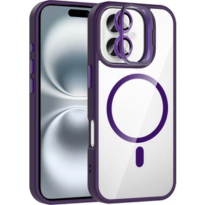 iPhone 16 Plus Kılıf Standlı ve Kamera Lens Hediyeli M-Safe Şarj Özellikli Sah Etro Kapak - Derin M