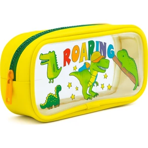 Sarı Renk Dino Desenli Şeffaf Su Geçirmez Tek Bölmeli Kalem Kutusu