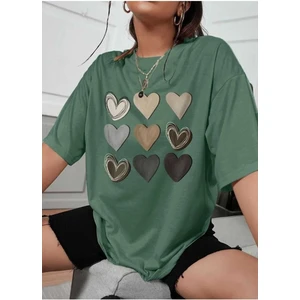Malkoçbey Kalp Baskılı Oversize Unisex Basic T-Shirt