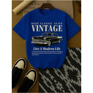Malkocbey Vintage Araba Baskılı Oversize Basic O Yaka T-Shirt