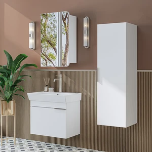 Likya Mdflam Kapaklı Lavabolu 60 cm Banyo Alt Dolabı + Banyo Üst Dolabı + Banyo Boy Dolabı