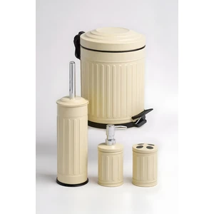 Vintage 4'lü Çöp Kovası Banyo Seti Çizgili Krem