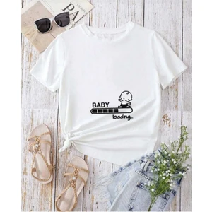 Malkoçbey Kadın Baby Loading... Baskılı Oversize Basic T-Shirt