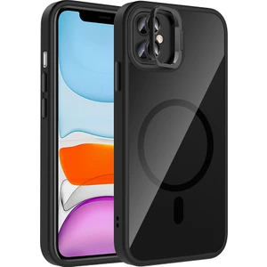 iPhone 11 Kılıf Standlı ve Kamera Lens Hediyeli M-Safe Şarj Özellikli Kflg Etro Kapak - Siyah