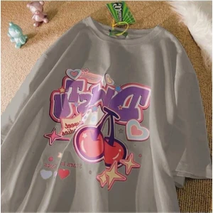 Malkoçbey Vişne Baskılı Oversize Unisex Basic T-Shirt