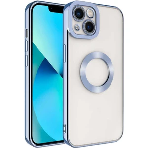 Apple iPhone 14 Uyumlu Kamera Korumalı Logo Gösteren Omega Kapak-Mavi Açık