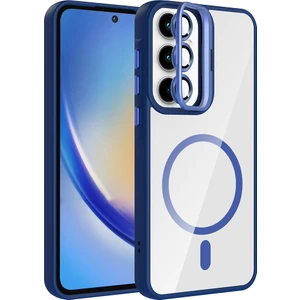 Galaxy A35 Kılıf Standlı ve Kamera Lens Hediyeli M-Safe Şarj Özellikli Kflg Etro Kapak - Lacivert