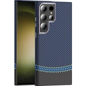 Galaxy S24 Ultra Kılıf M-Safe Şarj Özellikli Karbon Fiber Görünümlü Kflg Gros Kapak - Siyah-Lacivert