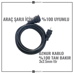 Öznur Kablo Evden Elektrikli Araba Şarj Uzatma Kablosu Topraklı Bakır 3x2.5 mm Ttr